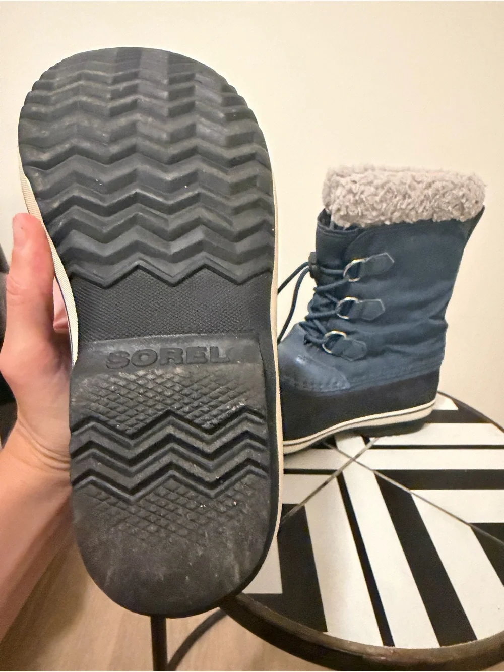 Sorel Navy and Black Winter Snow Boot with Faux Fur Cuff